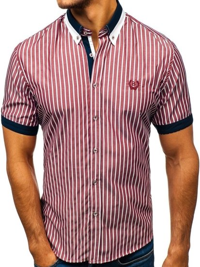 Camisa a cuadros de manga corta elegante para hombre burdeos Bolf 4501