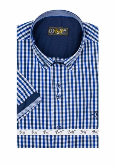 Camisa a cuadros de manga corta para hombre azul medio Bolf 4510