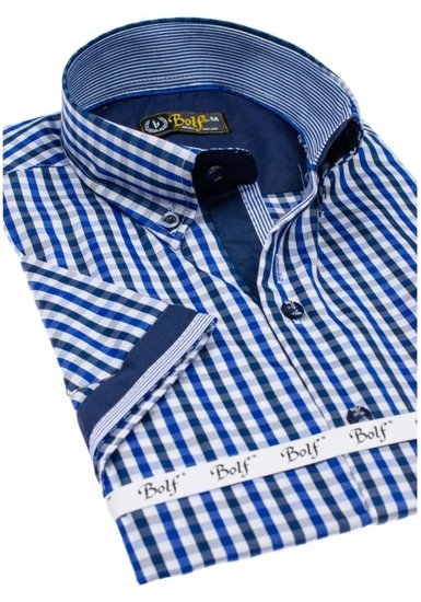 Camisa a cuadros de manga corta para hombre azul medio Bolf 4510