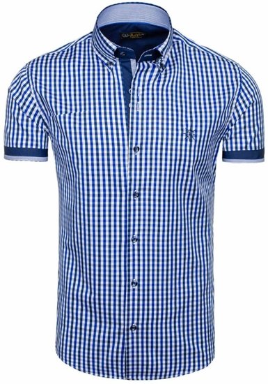 Camisa a cuadros de manga corta para hombre azul medio Bolf 4510