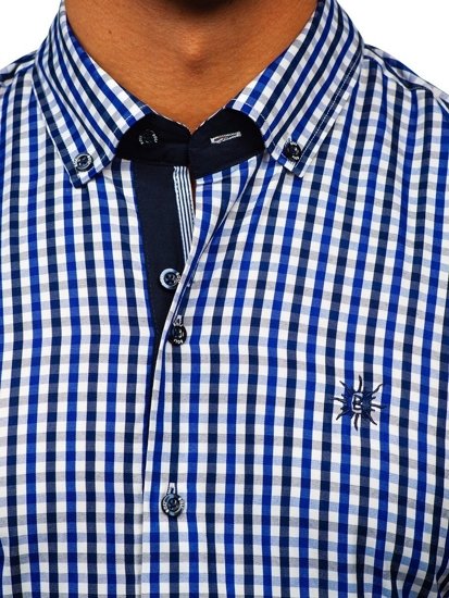 Camisa a cuadros de manga corta para hombre azul medio Bolf 4510