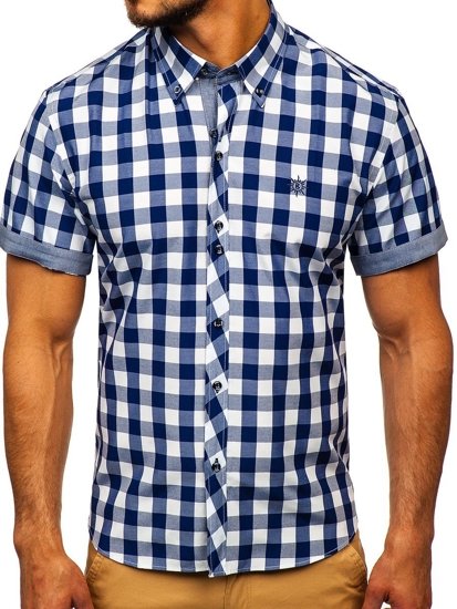 Camisa a cuadros de manga corta para hombre azul oscuro Bolf 6522