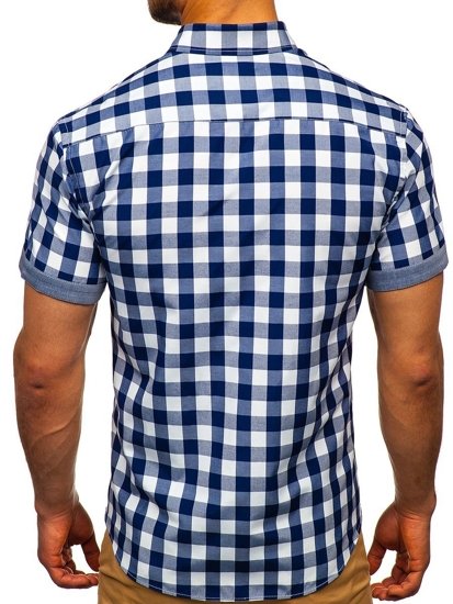 Camisa a cuadros de manga corta para hombre azul oscuro Bolf 6522