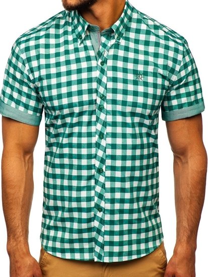 Camisa a cuadros de manga corta para hombre verde Bolf 6522