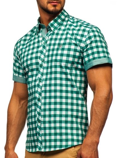 Camisa a cuadros de manga corta para hombre verde Bolf 6522