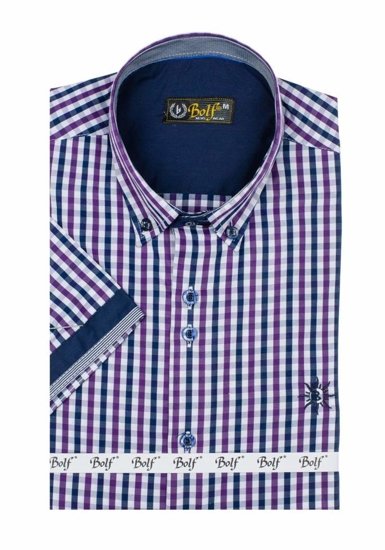 Camisa a cuadros de manga corta para hombre violeta Bolf 4510