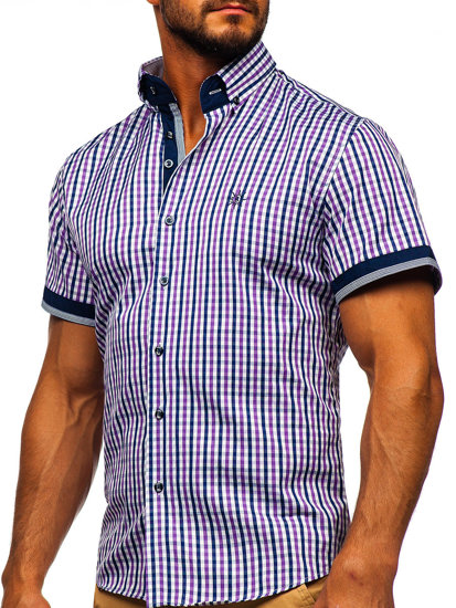 Camisa a cuadros de manga corta para hombre violeta Bolf 4510