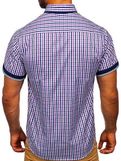 Camisa a cuadros de manga corta para hombre violeta Bolf 4510