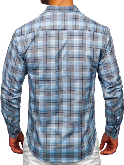 Camisa a cuadros de manga larga para hombre azul Bolf 22748