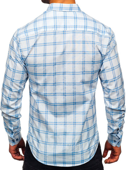 Camisa a cuadros de manga larga para hombre azul Bolf 22749