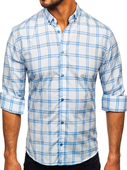 Camisa a cuadros de manga larga para hombre azul Bolf 22749