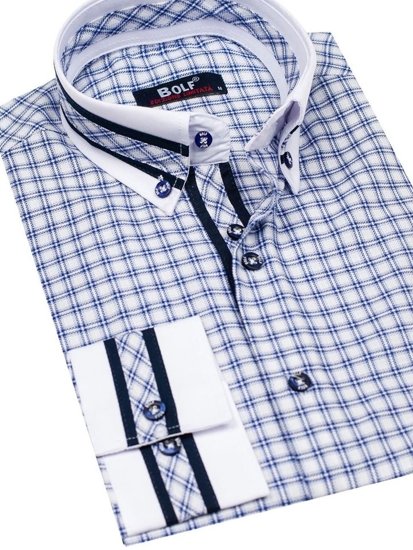 Camisa a cuadros de manga larga para hombre azul Bolf 8808