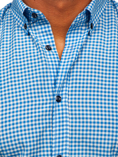 Camisa a cuadros de manga larga para hombre azul claro Bolf 22745