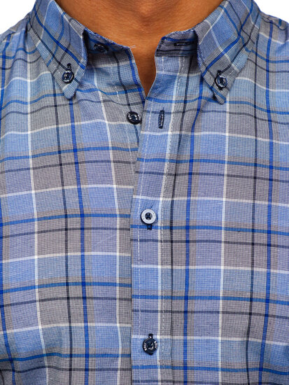 Camisa a cuadros de manga larga para hombre azul oscuro Bolf 22748