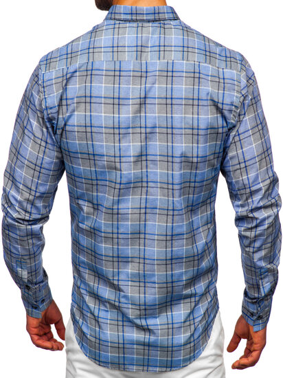 Camisa a cuadros de manga larga para hombre azul oscuro Bolf 22748