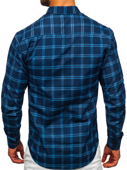 Camisa a cuadros de manga larga para hombre azul oscuro Bolf 22749