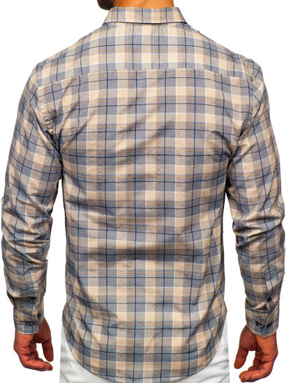 Camisa a cuadros de manga larga para hombre beige Bolf 22748