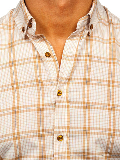 Camisa a cuadros de manga larga para hombre beige Bolf 22749