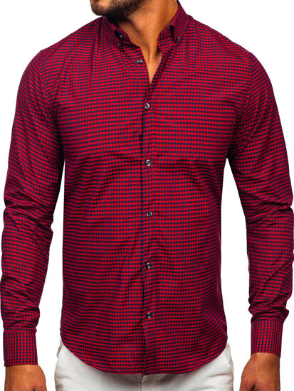 Camisa a cuadros de manga larga para hombre burdeos Bolf 22745