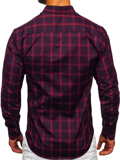 Camisa a cuadros de manga larga para hombre burdeos Bolf 22749