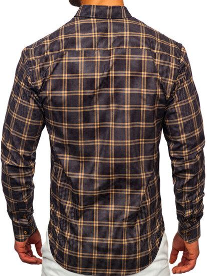 Camisa a cuadros de manga larga para hombre camel Bolf 22749