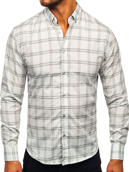 Camisa a cuadros de manga larga para hombre gris Bolf 22749