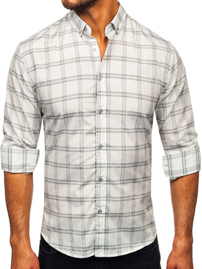 Camisa a cuadros de manga larga para hombre gris Bolf 22749