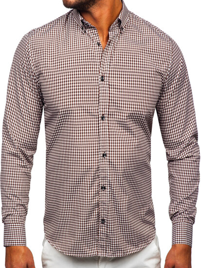 Camisa a cuadros de manga larga para hombre marrón Bolf 22745