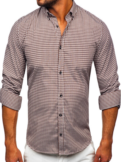 Camisa a cuadros de manga larga para hombre marrón Bolf 22745