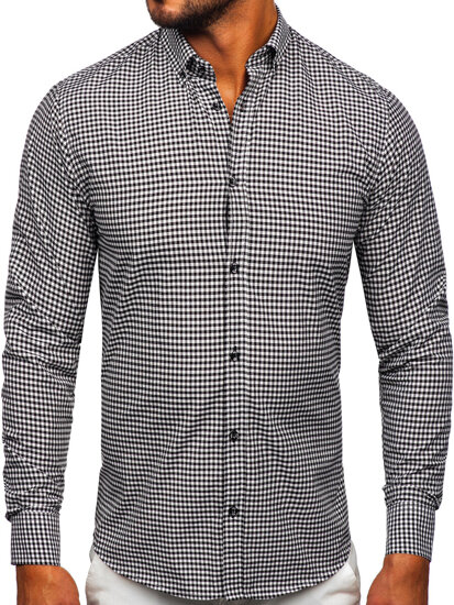 Camisa a cuadros de manga larga para hombre negro Bolf 22745