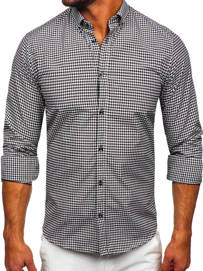 Camisa a cuadros de manga larga para hombre negro Bolf 22745