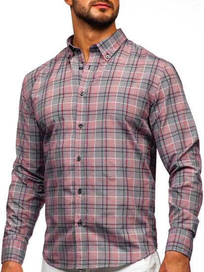 Camisa a cuadros de manga larga para hombre rojo Bolf 22748