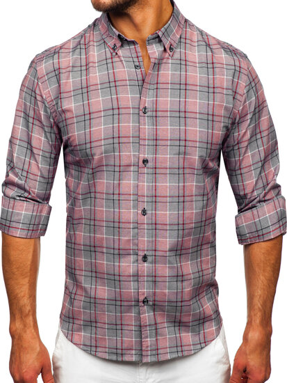 Camisa a cuadros de manga larga para hombre rojo Bolf 22748