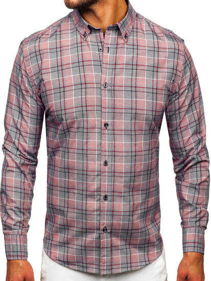 Camisa a cuadros de manga larga para hombre rojo Bolf 22748