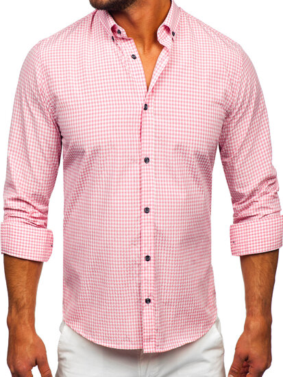 Camisa a cuadros de manga larga para hombre rosa Bolf 22745