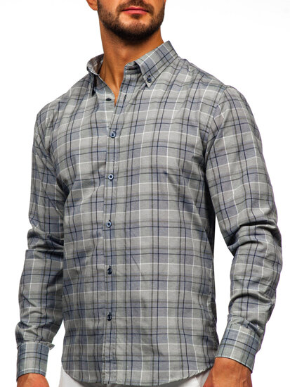 Camisa a cuadros de manga larga para hombre verde Bolf 22748