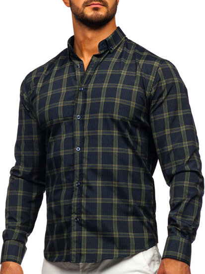 Camisa a cuadros de manga larga para hombre verde Bolf 22749