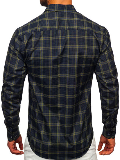 Camisa a cuadros de manga larga para hombre verde Bolf 22749