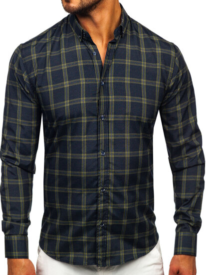 Camisa a cuadros de manga larga para hombre verde Bolf 22749