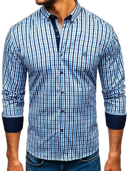 Camisa a cuadros vichy de mana larga para hombre celeste Bolf 4712