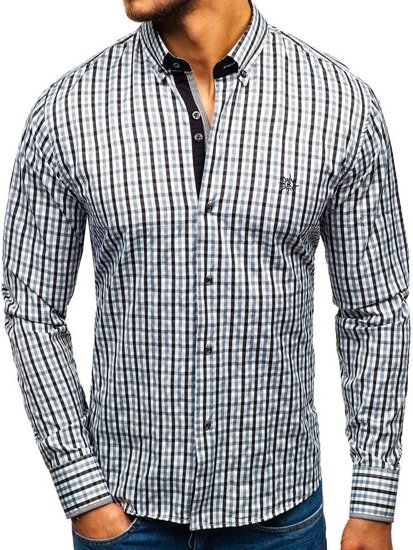 Camisa a cuadros vichy de mana larga para hombre negra Bolf 4712