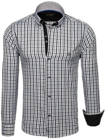 Camisa a cuadros vichy de mana larga para hombre negra Bolf 4712