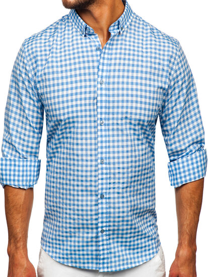 Camisa a cuadros vichy de manga larga para hombre azul Bolf 22747