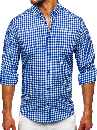 Camisa a cuadros vichy de manga larga para hombre azul oscuro Bolf 22747