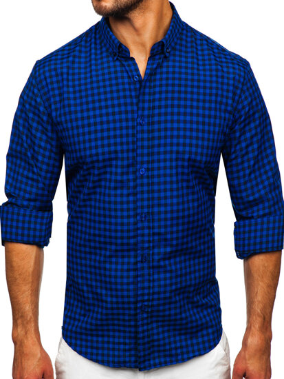 Camisa a cuadros vichy de manga larga para hombre cobalto Bolf 22747