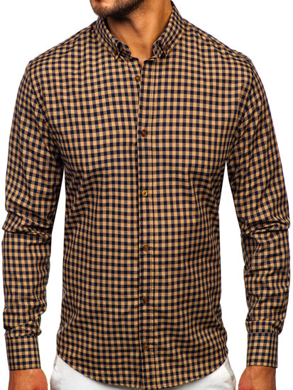 Camisa a cuadros vichy de manga larga para hombre marrón Bolf 22747