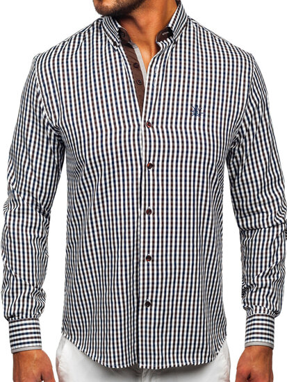 Camisa a cuadros vichy de manga larga para hombre marrón Bolf 4712