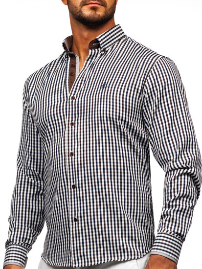 Camisa a cuadros vichy de manga larga para hombre marrón Bolf 4712