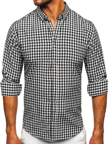 Camisa a cuadros vichy de manga larga para hombre negro Bolf 22747