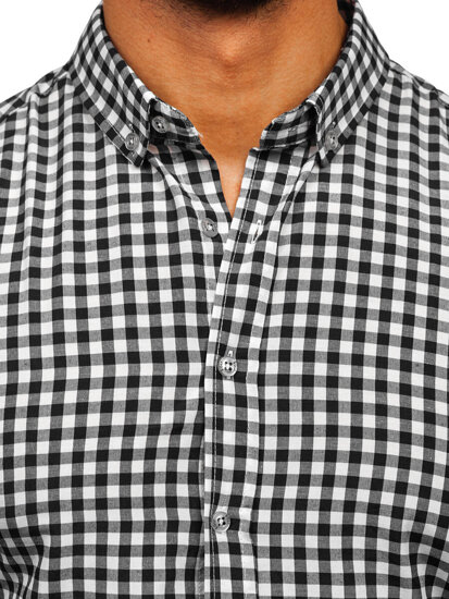 Camisa a cuadros vichy de manga larga para hombre negro Bolf 22747